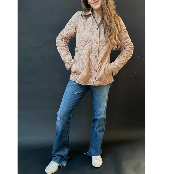 L.L. Bean Khaki Light Brown Quilted Green Corduroy Trim Riding Chore Jacket - Picture 2 of 11